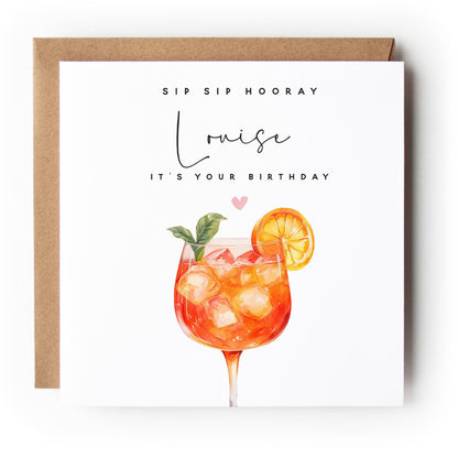 Personalised Birthday Card, Aperol Spritz Cocktail Card, Daughter, Granddaughter, Sister, Niece  Birthday Card, Kraft Envelope