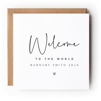 Personalised New Baby Card, Welcome To The World Card, Boy Or Girl, New Baby Card, Congratulations New Parents, Kraft Envelope Included