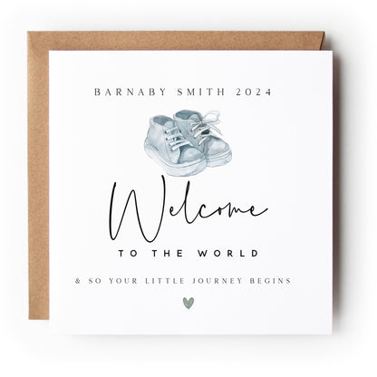Personalised New Baby Boy Card, Welcome To The World Card, Newborn Boy, It&
