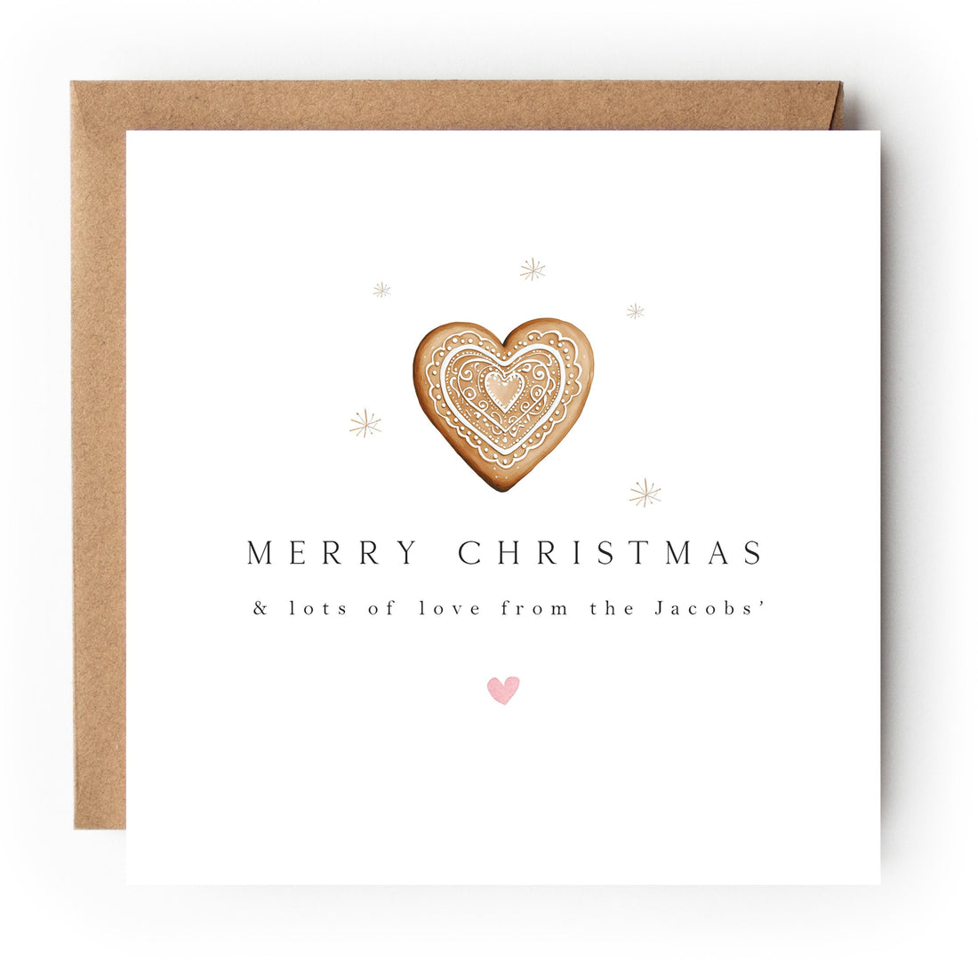 Personalised Christmas Card-Christmas Card For Teacher, Family, Friends-Gingerbread Heart Design-Christmas Gift For Family and Friends-
