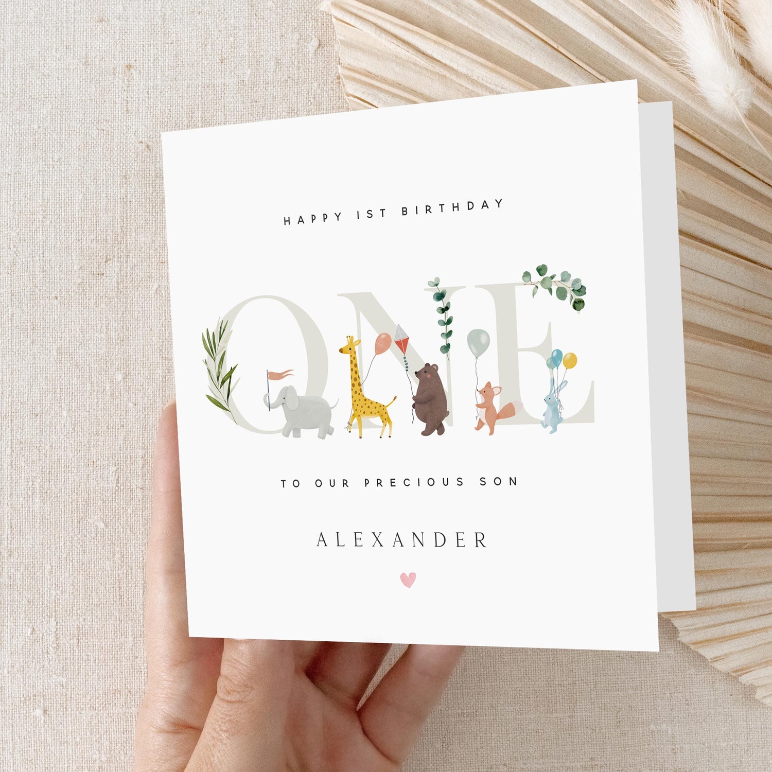 Personalised 1st Birthday Safari Parade Card, Special Milestone Card, First Birthday Card For Son, Nephew, Grandson ,One Year Old Birthday-