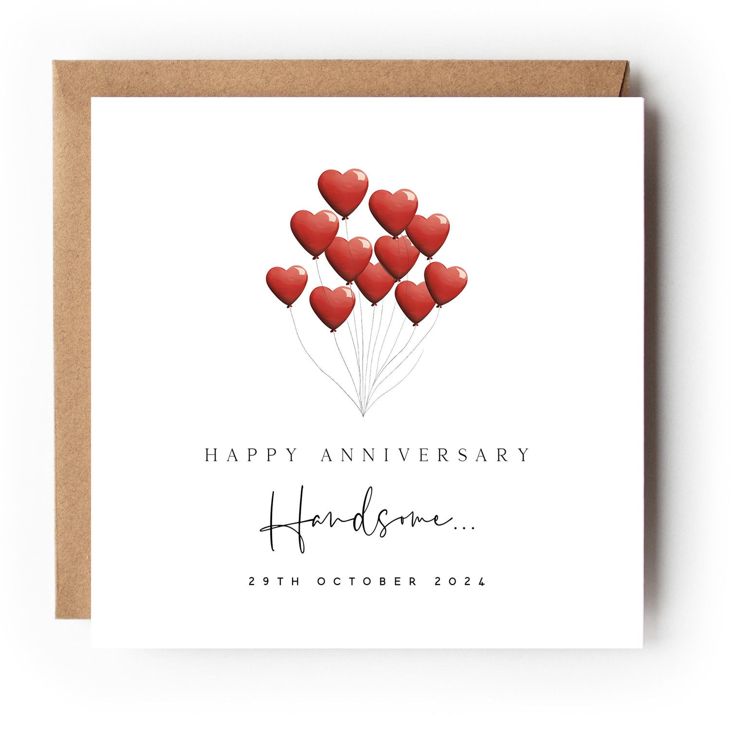 Anniversary Handsome Card-Husband Card-Boyfriend Card-For Him-Romantic Card-Anniversary Gift-Love Card-Heart Balloons-Kraft Envelope