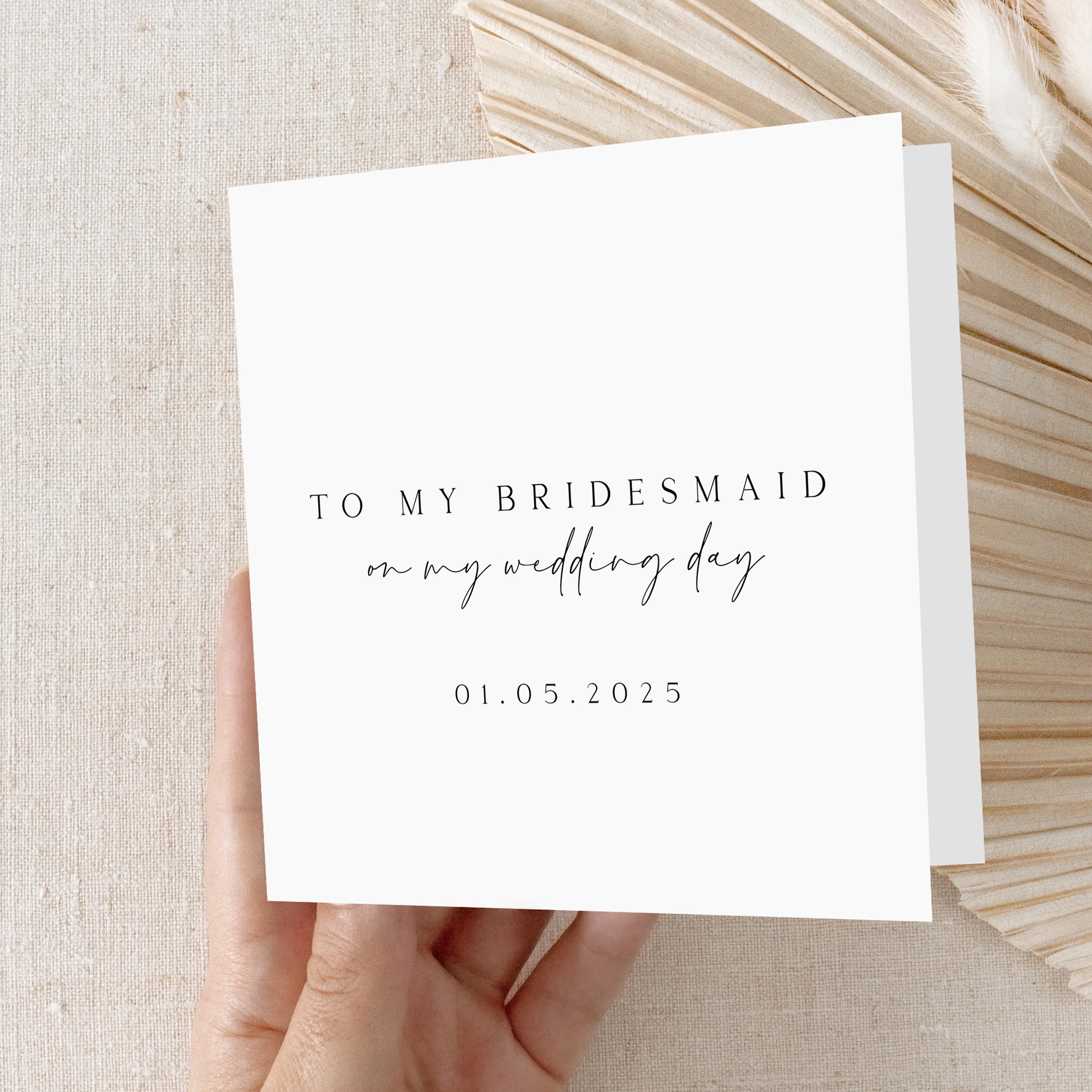 To My Bridesmaid Card, Bridesmaid Card, Wedding Day Card, Wedding Keepsake, Wedding Cards, Script Minimal, Wedding Card, Kraft Envelope