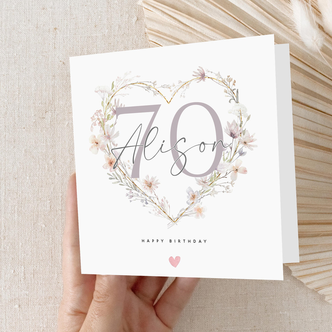 70th Birthday Card, Personalised Special Milestone Card, Birthday For Grandma, Mum, Wife, Nan, Script, Seventy Minimal-Kraft Envelope &amp; Card