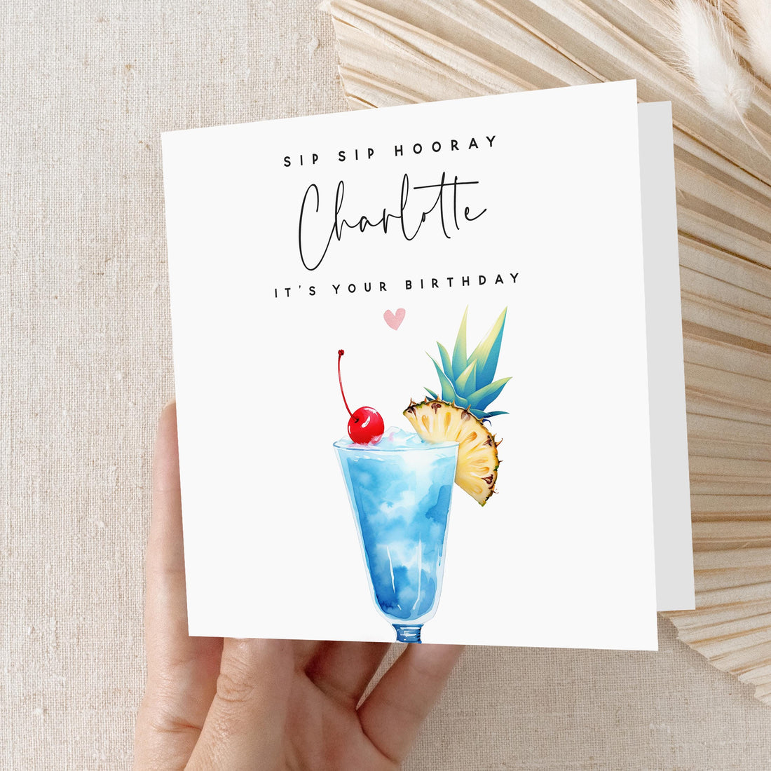 Personalised Birthday Card, Birthday Blue Cocktail Drink Card,Daughter,Granddaughter,Sister,Niece Birthday Card,Birthday Gift,Kraft Envelope