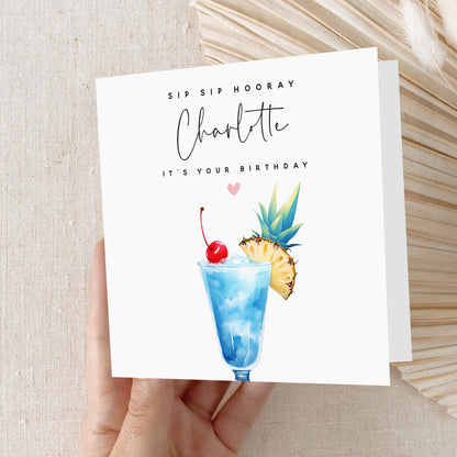 Personalised Birthday Card, Birthday Blue Cocktail Drink Card,Daughter,Granddaughter,Sister,Niece Birthday Card,Birthday Gift,Kraft Envelope