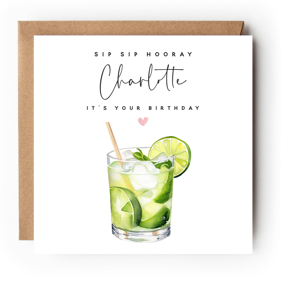 Personalised Birthday Card,Birthday Cocktail Caipirinha Drink Card,Daughter,Granddaughter, Sister,Birthday Card,Birthday Gift,Kraft Envelope