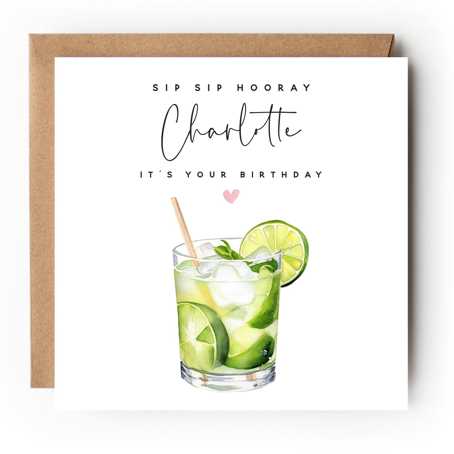 Personalised Birthday Card,Birthday Cocktail Caipirinha Drink Card,Daughter,Granddaughter, Sister,Birthday Card,Birthday Gift,Kraft Envelope