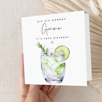 Personalised Birthday Card,Cocktail Gin and Tonic Card,Card For Daughter,Granddaughter,Sister,21st 30th 40th 50th Birthday Gift,Envelope
