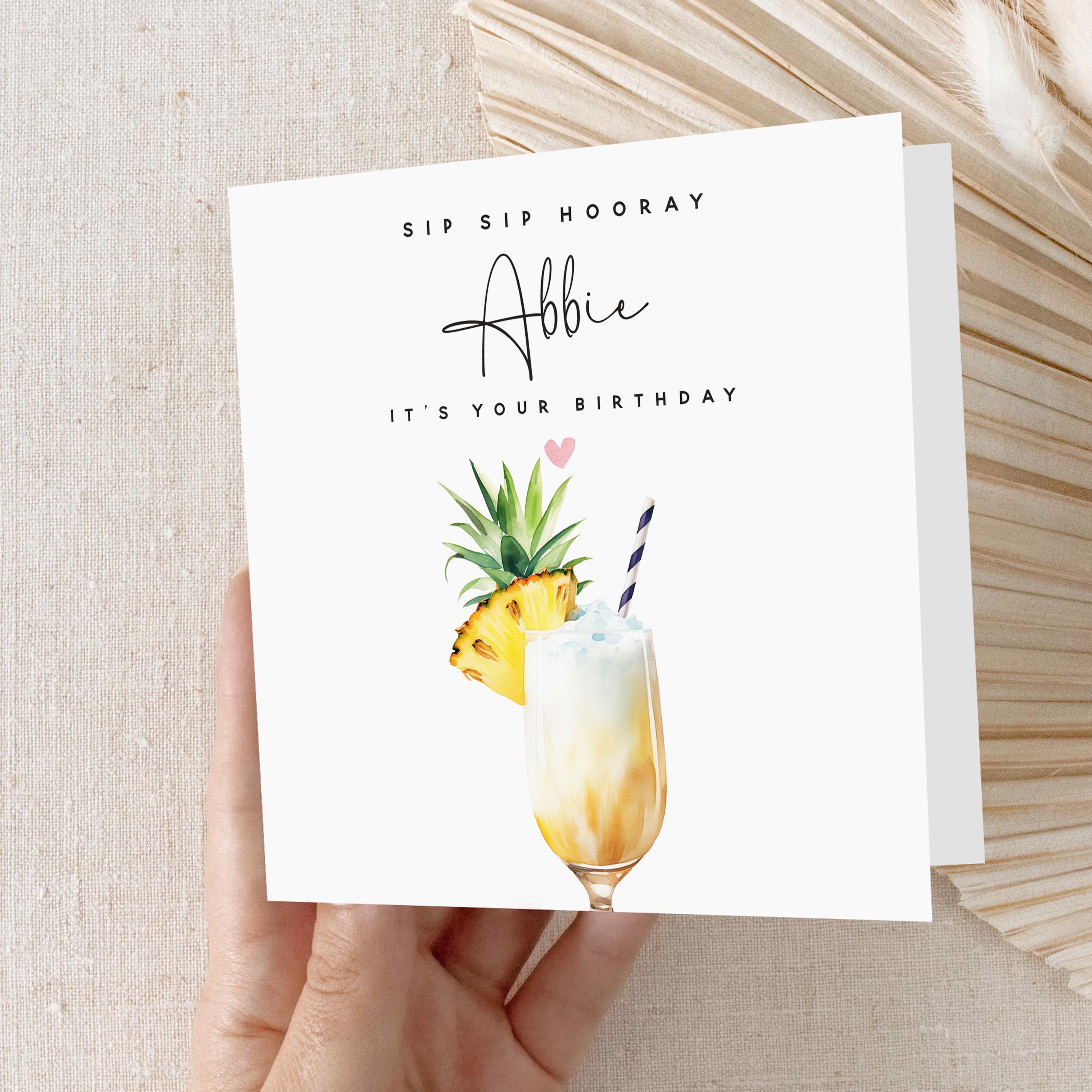 Personalised Birthday Card, Cocktail Pina Colada, Card For Friend,Daughter,Granddaughter,Sister,21st 30th 40th 50th Birthday Gift ,Envelope
