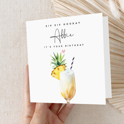 Personalised Birthday Card, Cocktail Pina Colada, Card For Friend,Daughter,Granddaughter,Sister,21st 30th 40th 50th Birthday Gift ,Envelope