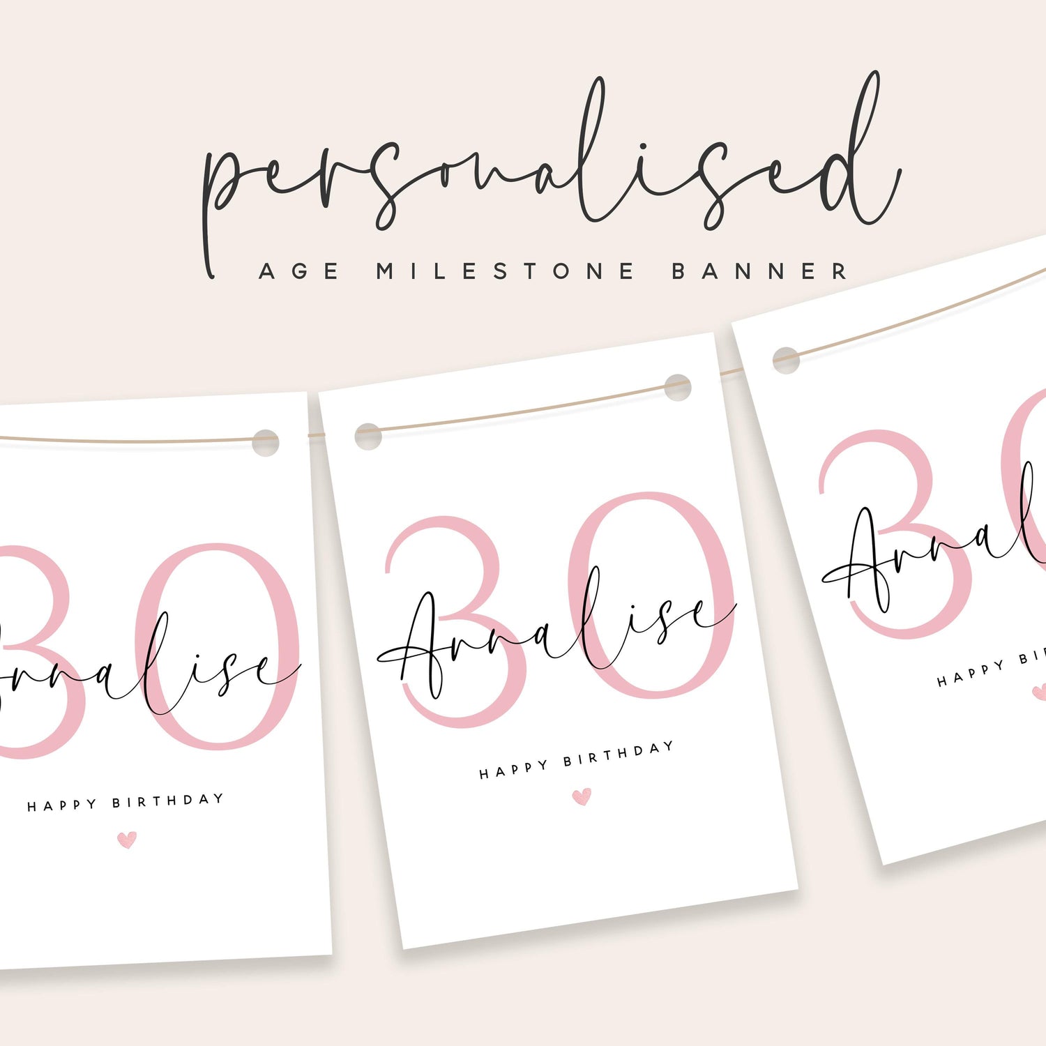 Personalised Milestone Age Happy Birthday Banner-Birthday Party Bunting-Custom Age Banner-18th, 21st,30th,40th,50th,60th Birthday Decoration