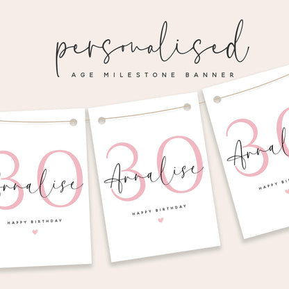 Personalised Milestone Age Happy Birthday Banner-Birthday Party Bunting-Custom Age Banner-18th, 21st,30th,40th,50th,60th Birthday Decoration