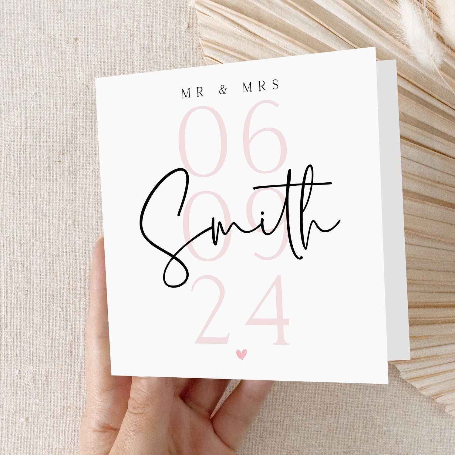 Personalised Wedding Day Card, Wedding Date,Card For Newlywed Couple, Just Married, Wedding Gift, Congratulations On Your Wedding Day Pink