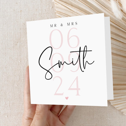 Personalised Wedding Day Card, Wedding Date,Card For Newlywed Couple, Just Married, Wedding Gift, Congratulations On Your Wedding Day Pink