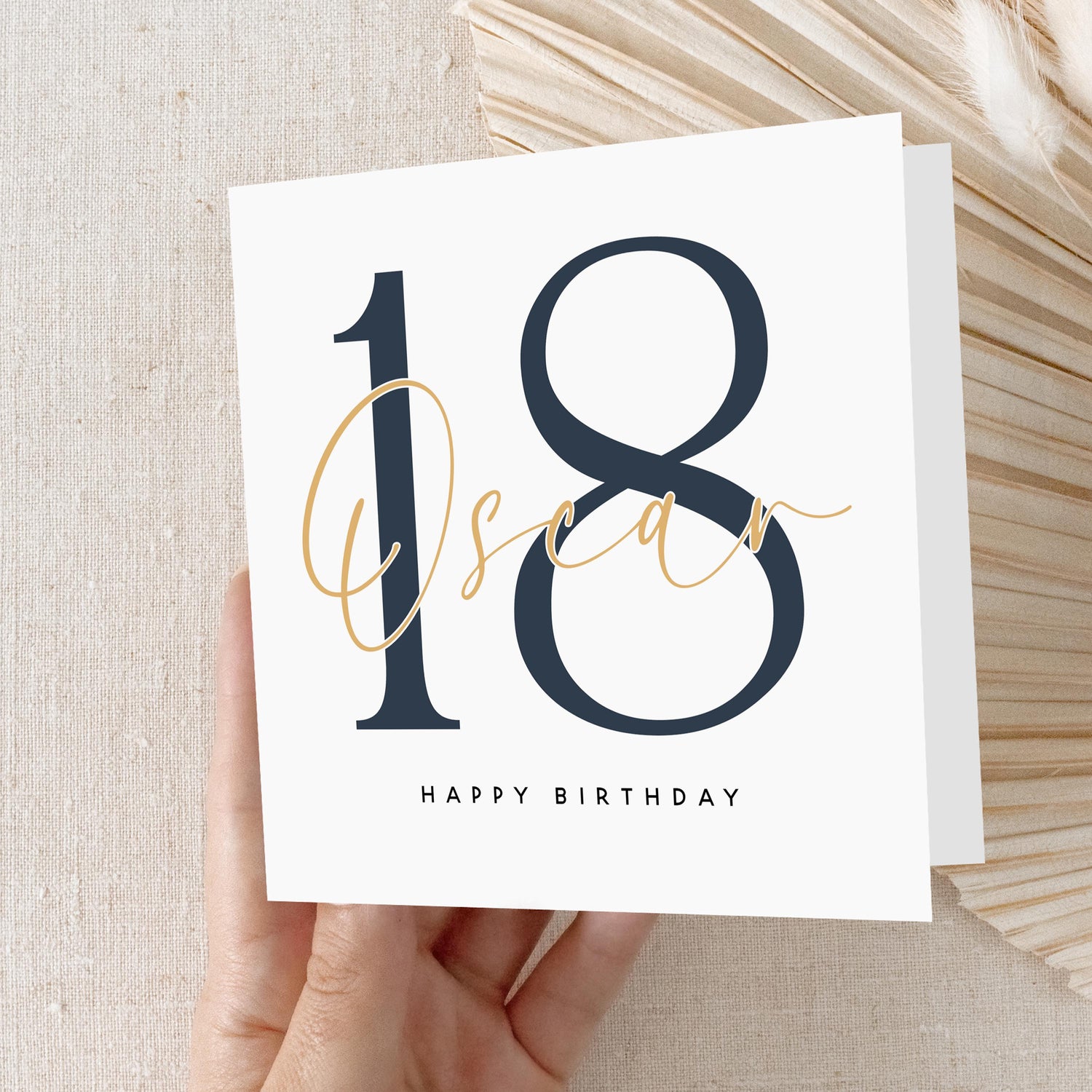 Personalised 18th Birthday Card, Special Milestone Card, Birthday For Son, Nephew, Grandson,Script &amp; Navy 18,Eighteen Minimal-Kraft Envelope
