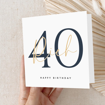 Personalised 40th Birthday Card, Special Milestone Card For Him,Birthday For Son,Husband,Dad, Script &amp; Navy 40, Forty Minimal-Kraft Envelope