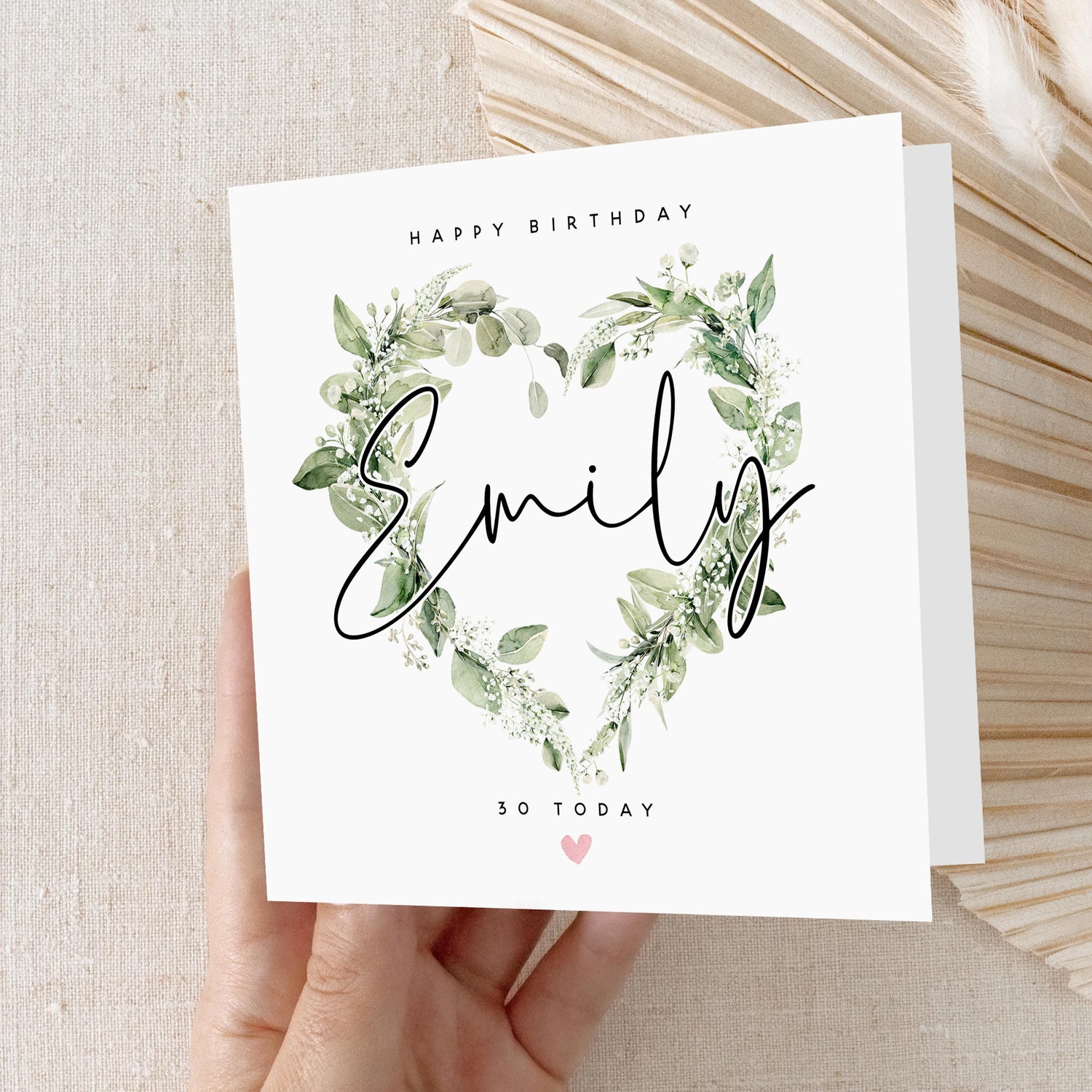 Personalised 30th Birthday Card,Special Milestone Card,Birthday Card For Wife,Sister,Daughter, Auntie,Botanical Wreath,Thirty-Kraft Envelope