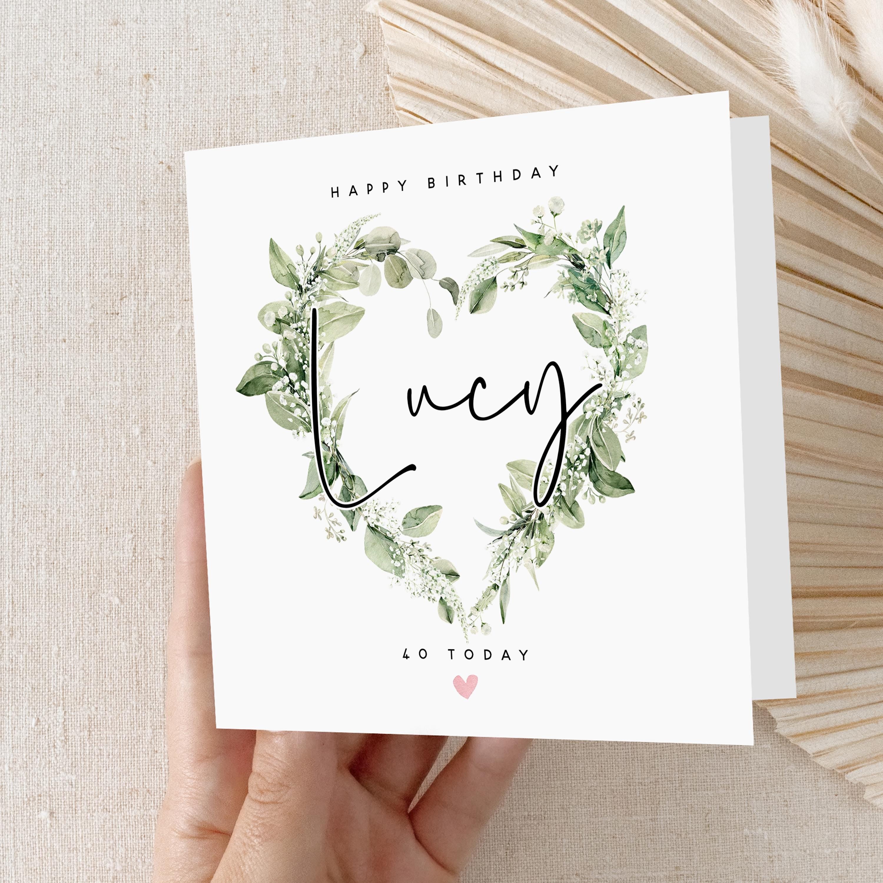 Personalised 40th Birthday Card, Special Milestone Card, Birthday Card For Daughter, Mum, Wife, Best Friend, 40, Forty Wreath-Kraft Envelope