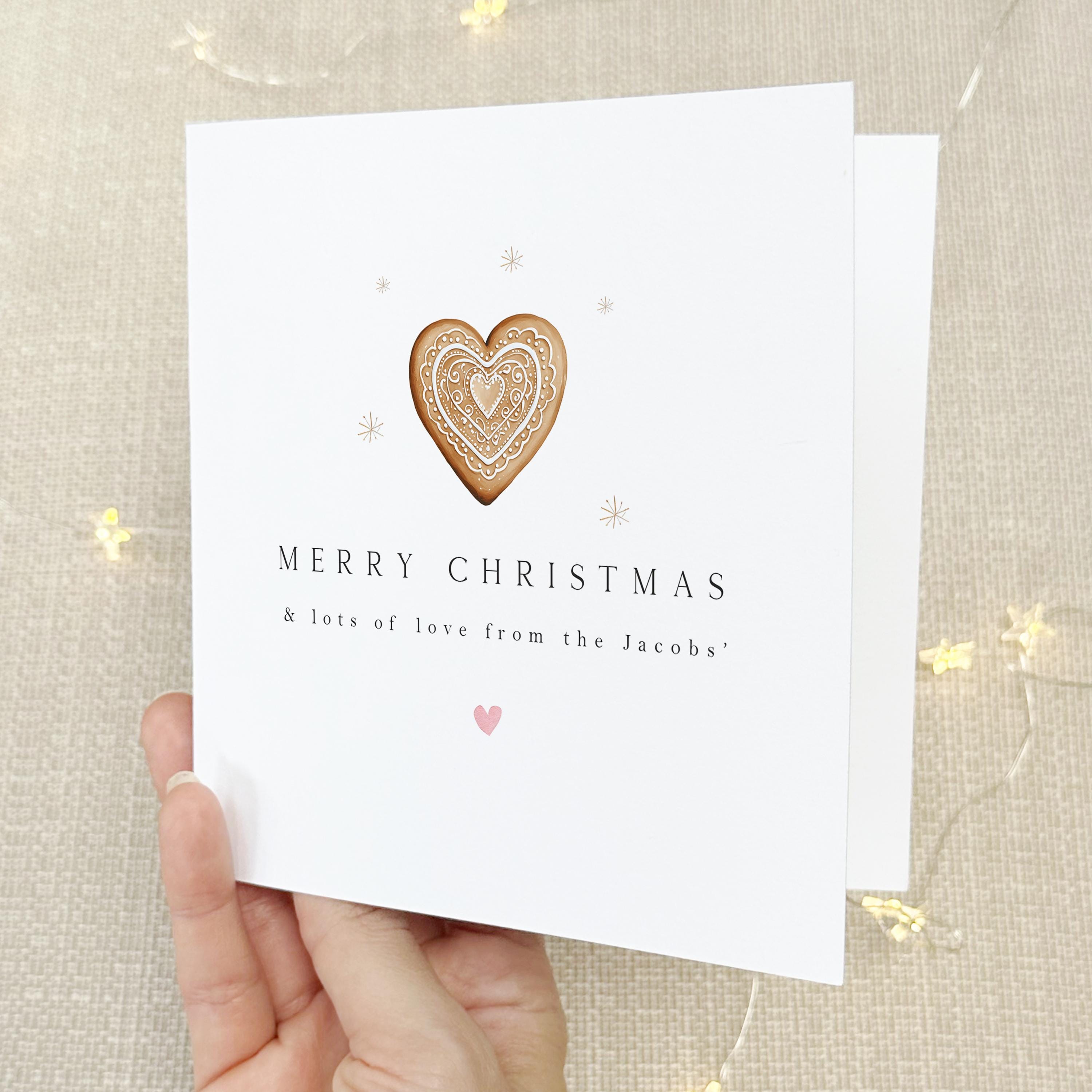 Personalised Christmas Card-Christmas Card For Teacher, Family, Friends-Gingerbread Heart Design-Christmas Gift For Family and Friends-