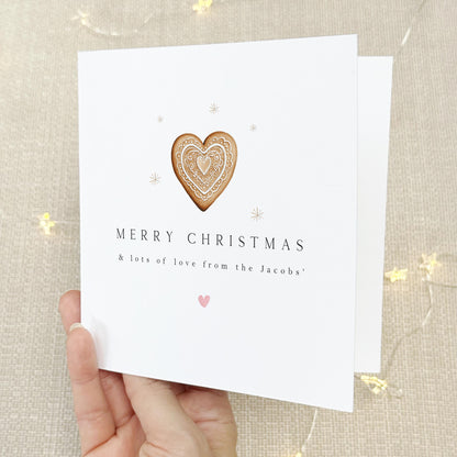 Personalised Christmas Card-Christmas Card For Teacher, Family, Friends-Gingerbread Heart Design-Christmas Gift For Family and Friends-