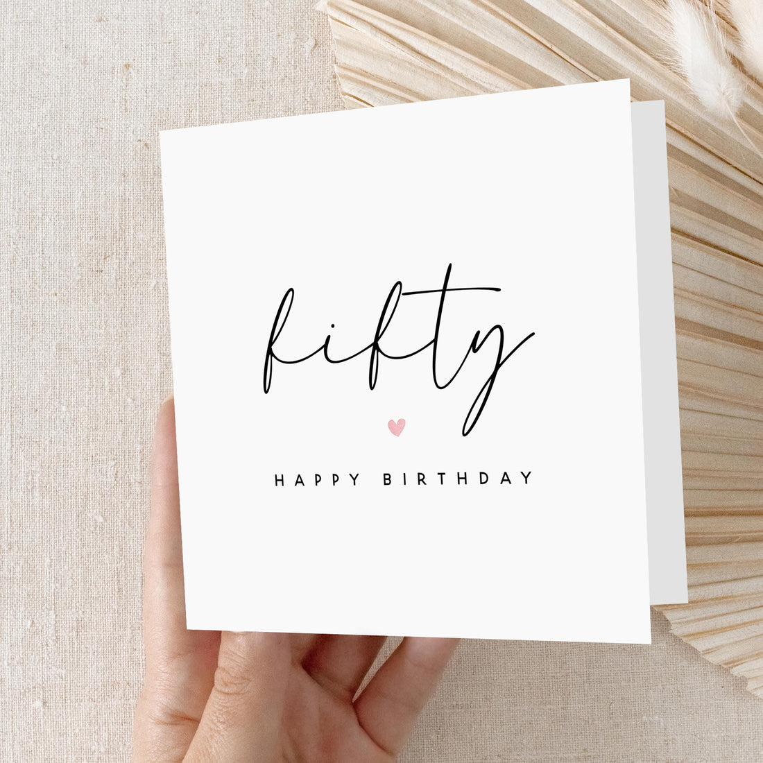 50th Birthday Card, Minimal Script, Special Milestone Card, Birthday For Daughter, Wife, Friend 50 Black &amp; White Chic Minimal-Kraft Envelope