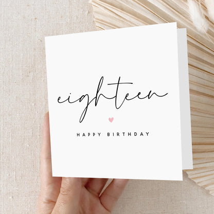 18th Birthday Card, Special Milestone Birthday, Minimal Script Eighteenth ,Daughter, Granddaughter, Sister, Niece Birthday Card, Kraft