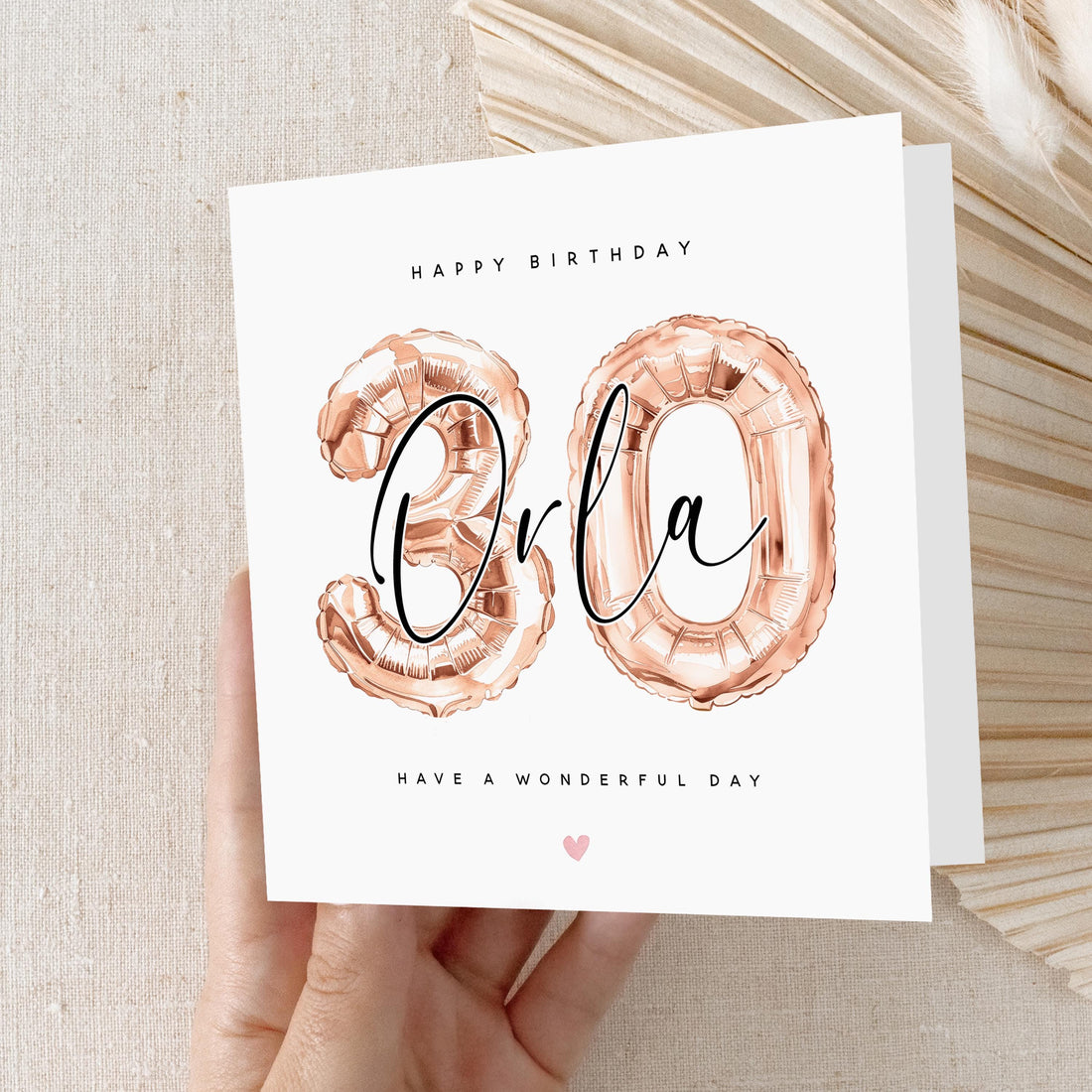 Personalised 30th Birthday Card, Special Milestone Card,Birthday Card For Wife,Sister,Daughter, Auntie,Blush Rose Gold,Thirty-Kraft Envelope