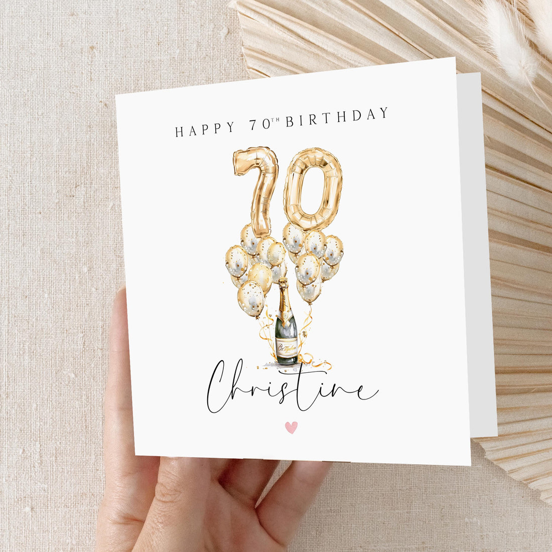 Personalised 70th Birthday Card, Special Milestone Card, Birthday For Grandma, Mum, Wife, Nan, Script, Seventy - Champagne & Gold Balloons