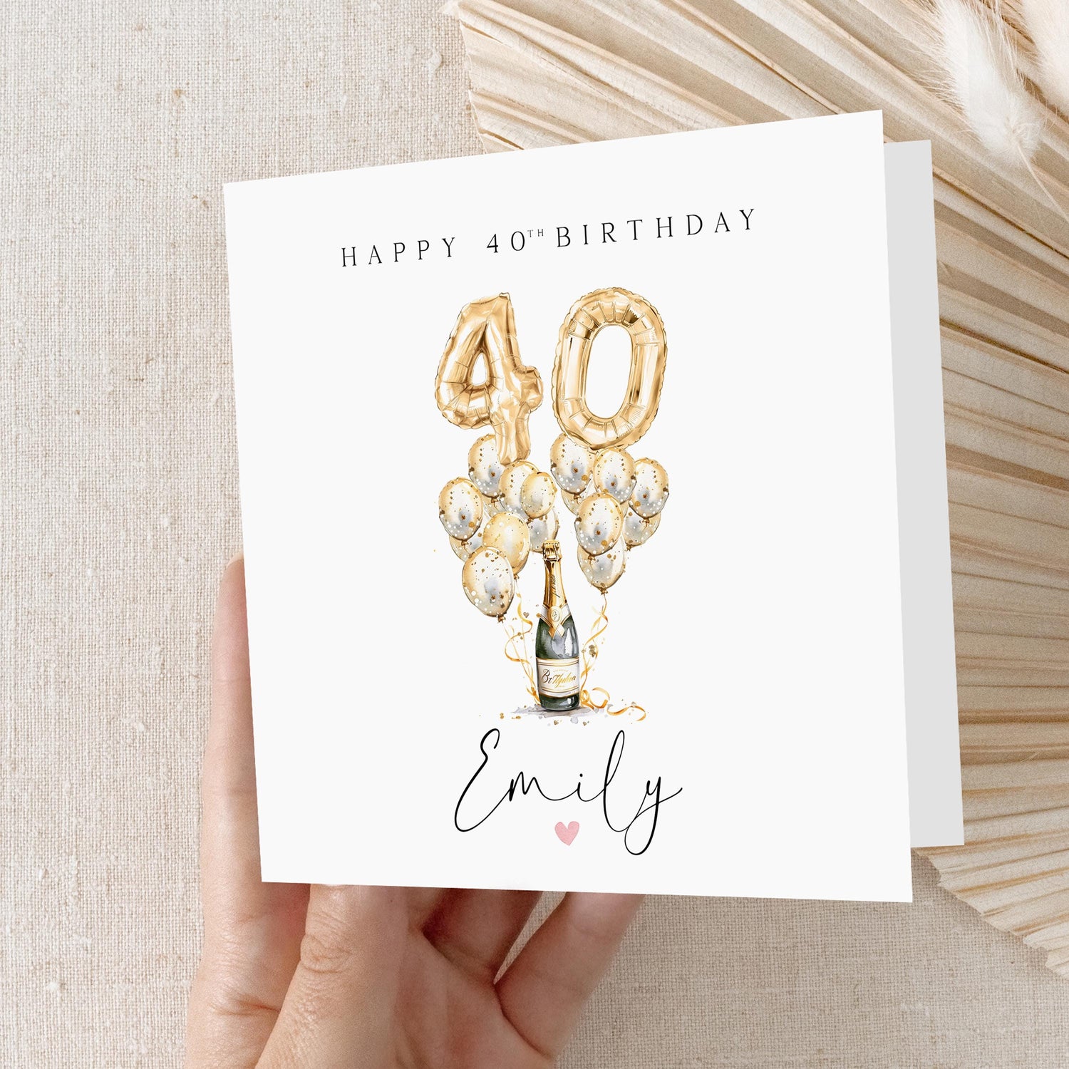 Personalised 40th Birthday Card, Special Milestone Card, Birthday For Daughter, Champagne &amp; Gold Balloons 40, Forty Minimal-Kraft Envelope