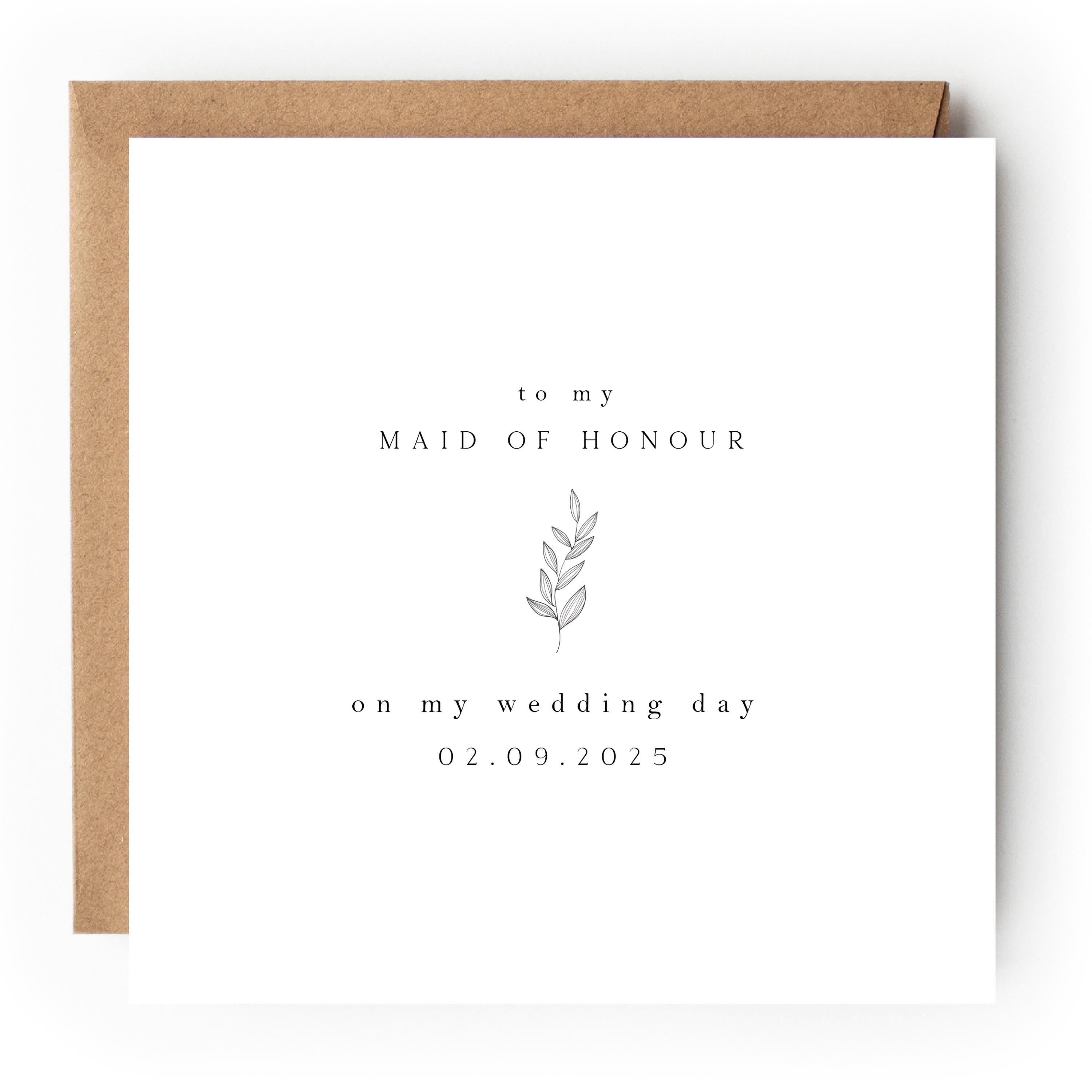 To My Maid Of Honour Card, Bridesmaid Card, Wedding Day Card, Wedding Keepsake, Wedding Cards, Maid Of Honour, Wedding Card, Kraft Envelope