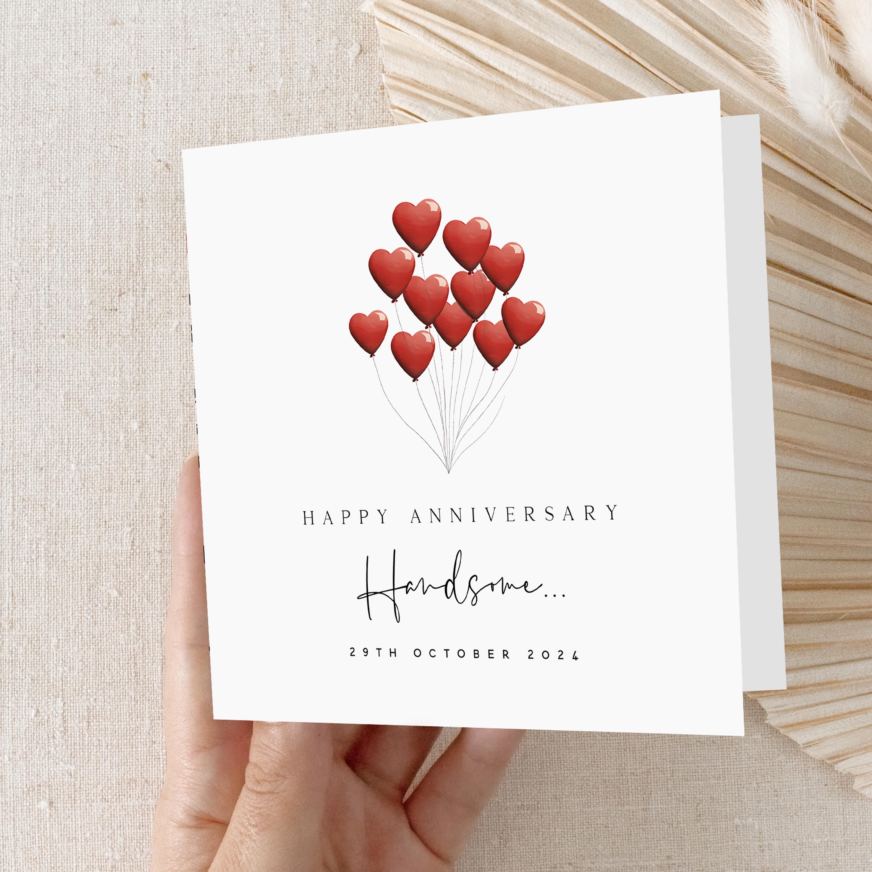 Anniversary Handsome Card-Husband Card-Boyfriend Card-For Him-Romantic Card-Anniversary Gift-Love Card-Heart Balloons-Kraft Envelope