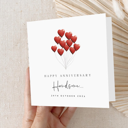 Anniversary Handsome Card-Husband Card-Boyfriend Card-For Him-Romantic Card-Anniversary Gift-Love Card-Heart Balloons-Kraft Envelope