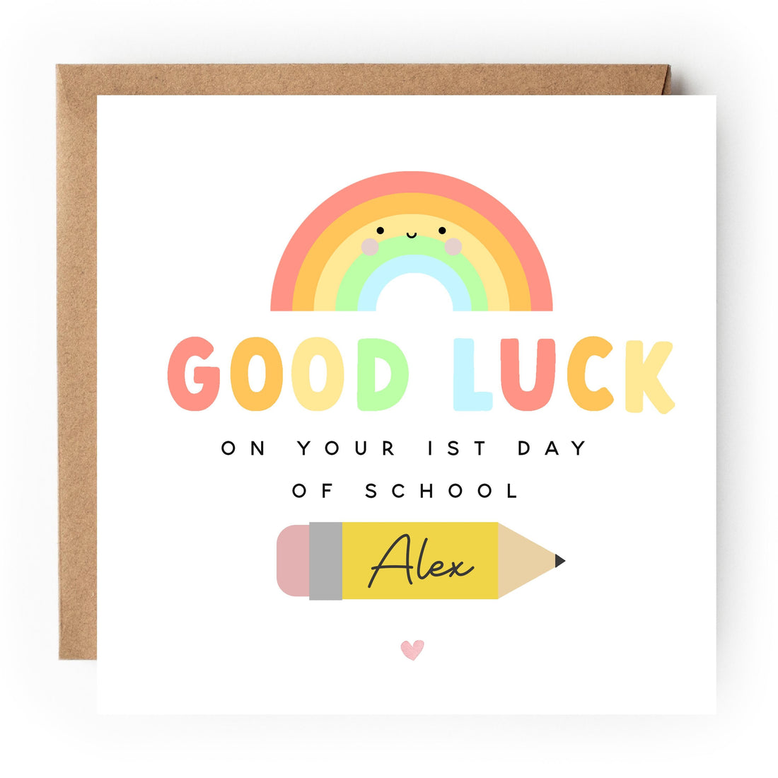 First Day School Card-Personalised Good Luck Card-Back To School Card-Nursery Card-Card For Son-Card For Daughter-Kraft Envelope Included