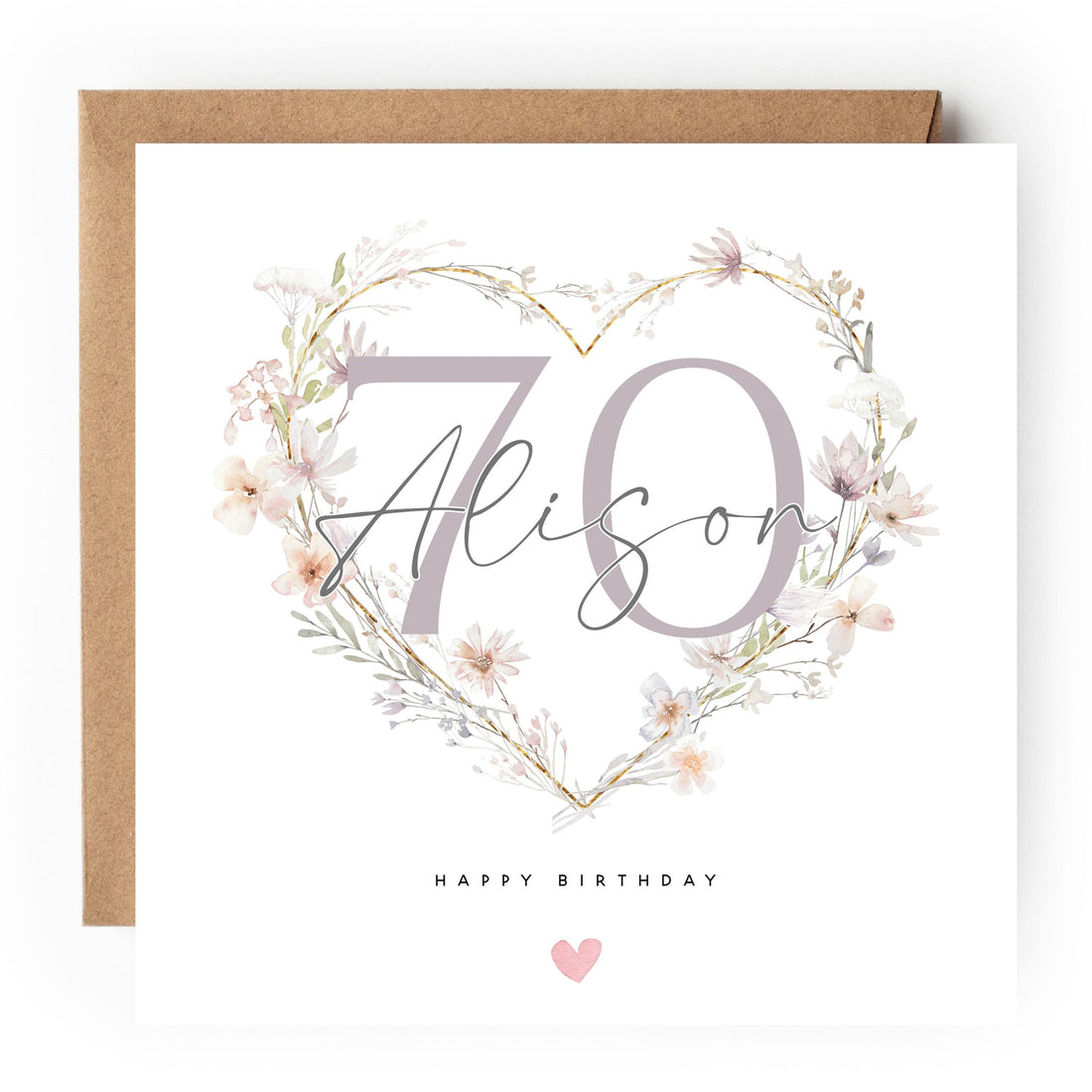 70th Birthday Card, Personalised Special Milestone Card, Birthday For Grandma, Mum, Wife, Nan, Script, Seventy Minimal-Kraft Envelope &amp; Card