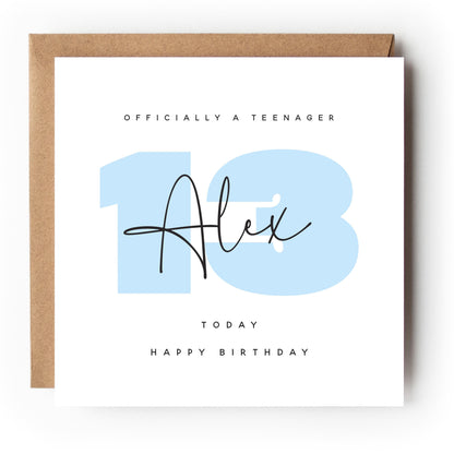 13th Teenager Birthday Card, Officially A Teen, Special Milestone Card, Birthday card For Son Grandson 13, Thirteen Card-Kraft Envelope
