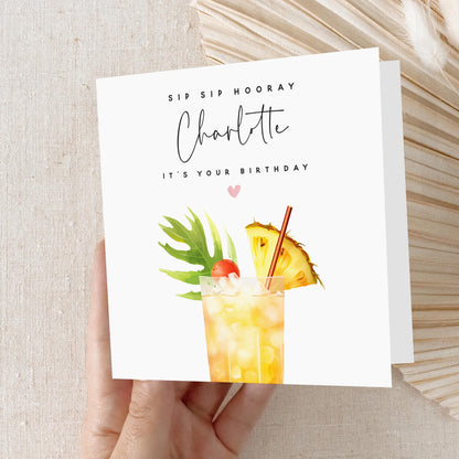 Personalised Birthday Card, Birthday Cocktail Drink Card, Daughter, Granddaughter, Sister, Niece Birthday Card, Birthday Gift,Kraft Envelope