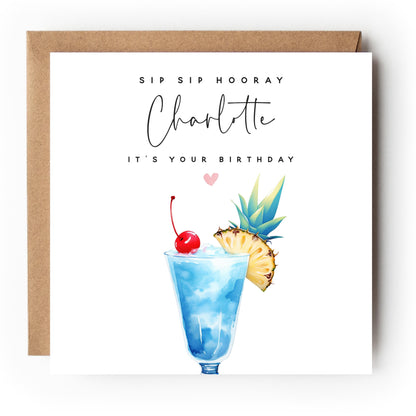 Personalised Birthday Card, Birthday Blue Cocktail Drink Card,Daughter,Granddaughter,Sister,Niece Birthday Card,Birthday Gift,Kraft Envelope