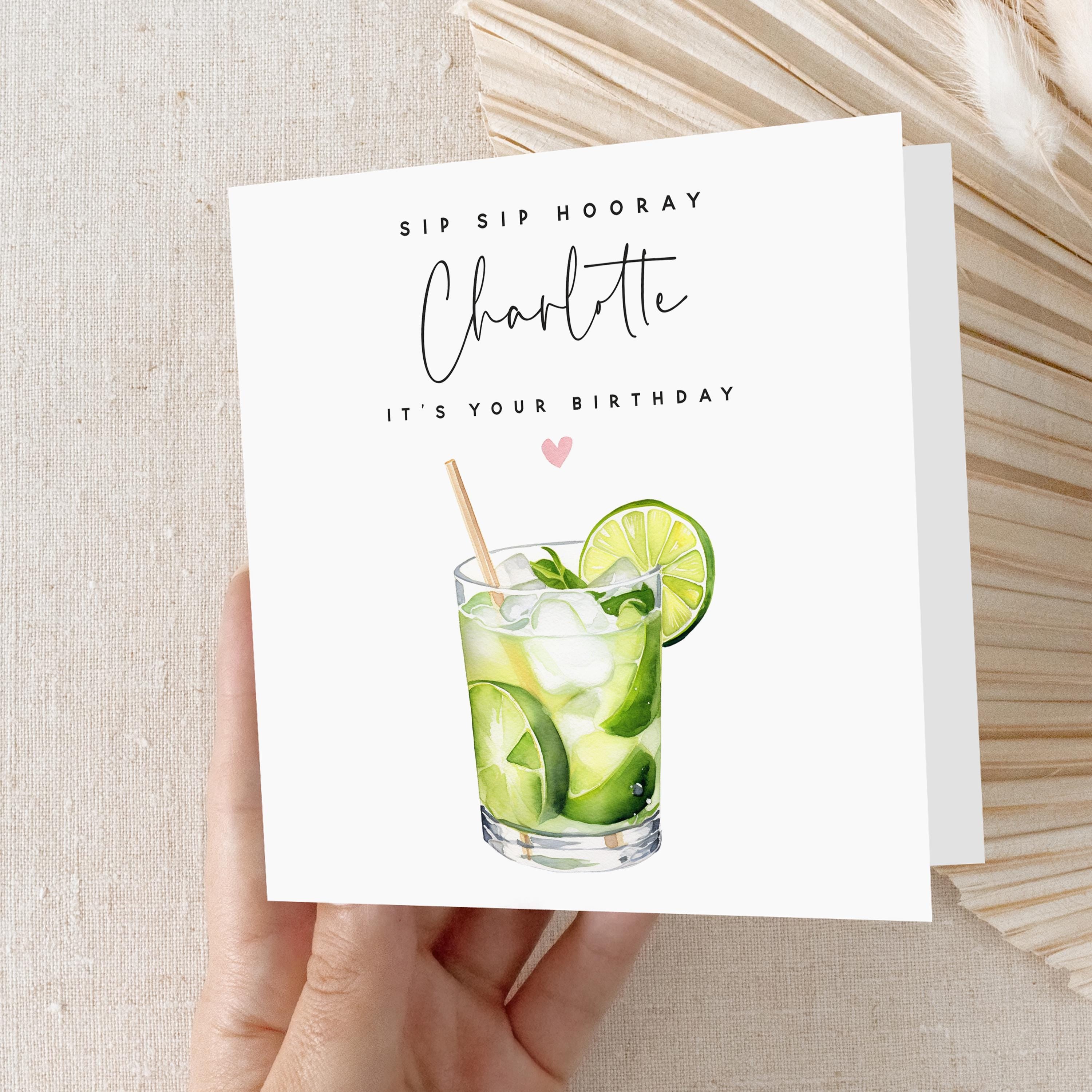Personalised Birthday Card,Birthday Cocktail Caipirinha Drink Card,Daughter,Granddaughter, Sister,Birthday Card,Birthday Gift,Kraft Envelope