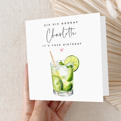 Personalised Birthday Card,Birthday Cocktail Caipirinha Drink Card,Daughter,Granddaughter, Sister,Birthday Card,Birthday Gift,Kraft Envelope