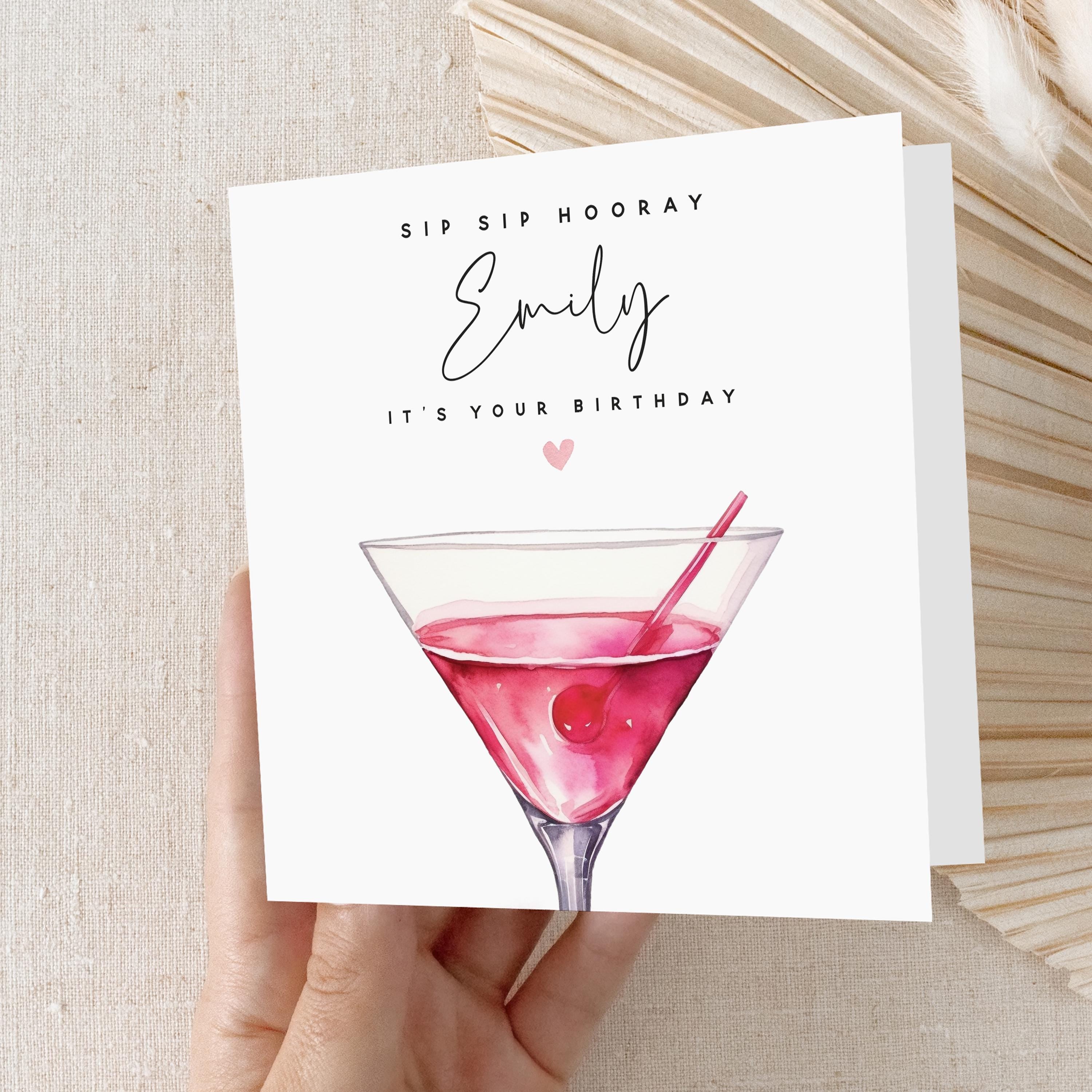 Personalised Birthday Card,Birthday Cocktail Cosmopolitan Card,Daughter,Granddaughter, Sister,Birthday Card,Birthday Gift,Kraft Envelope