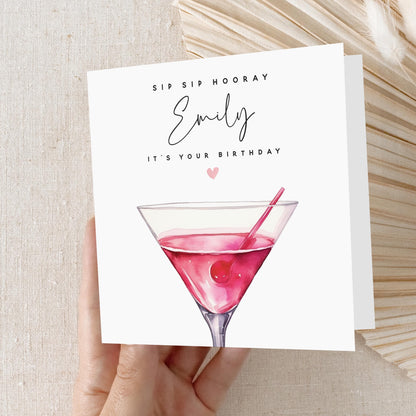 Personalised Birthday Card,Birthday Cocktail Cosmopolitan Card,Daughter,Granddaughter, Sister,Birthday Card,Birthday Gift,Kraft Envelope