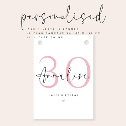 Personalised Milestone Age Happy Birthday Banner-Birthday Party Bunting-Custom Age Banner-18th, 21st,30th,40th,50th,60th Birthday Decoration