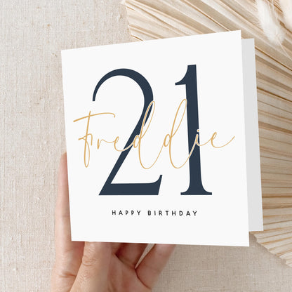 Personalised 21st Birthday Card, Special Milestone Card, Birthday For Son, Boyfriend, Grandson, Brother,Blue 21, Twenty First-Kraft Envelope