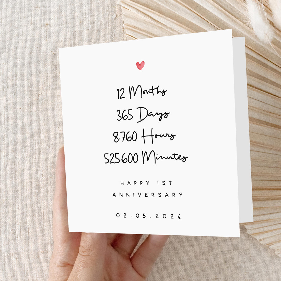 First Year Anniversary Card Personalised-One Year Anniversary Card- Minutes Days -Paper Anniversary-First Year Anniversary Gift-1 Year Card