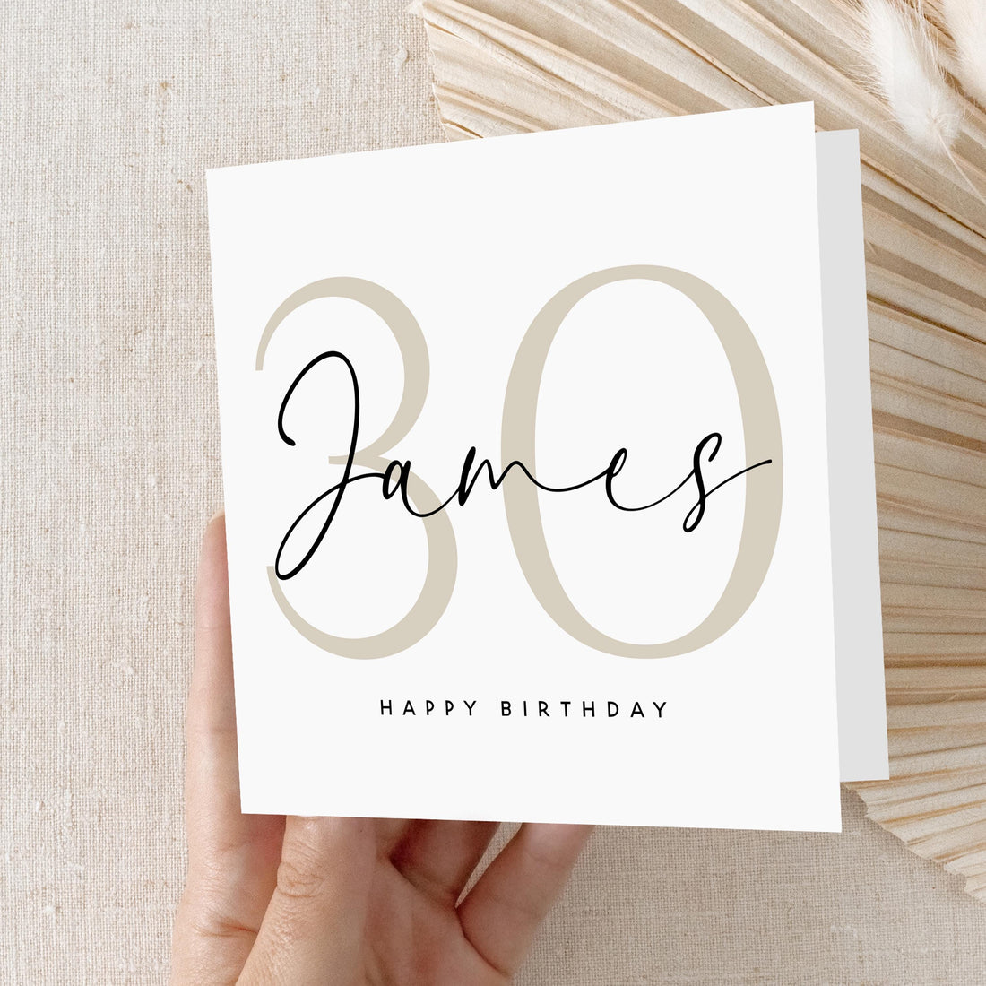 Personalised 30th Birthday Card, Special Milestone Card, Birthday Card For Son, Boyfriend, Husband, Beige 30, Thirty Minimal-Kraft Envelope