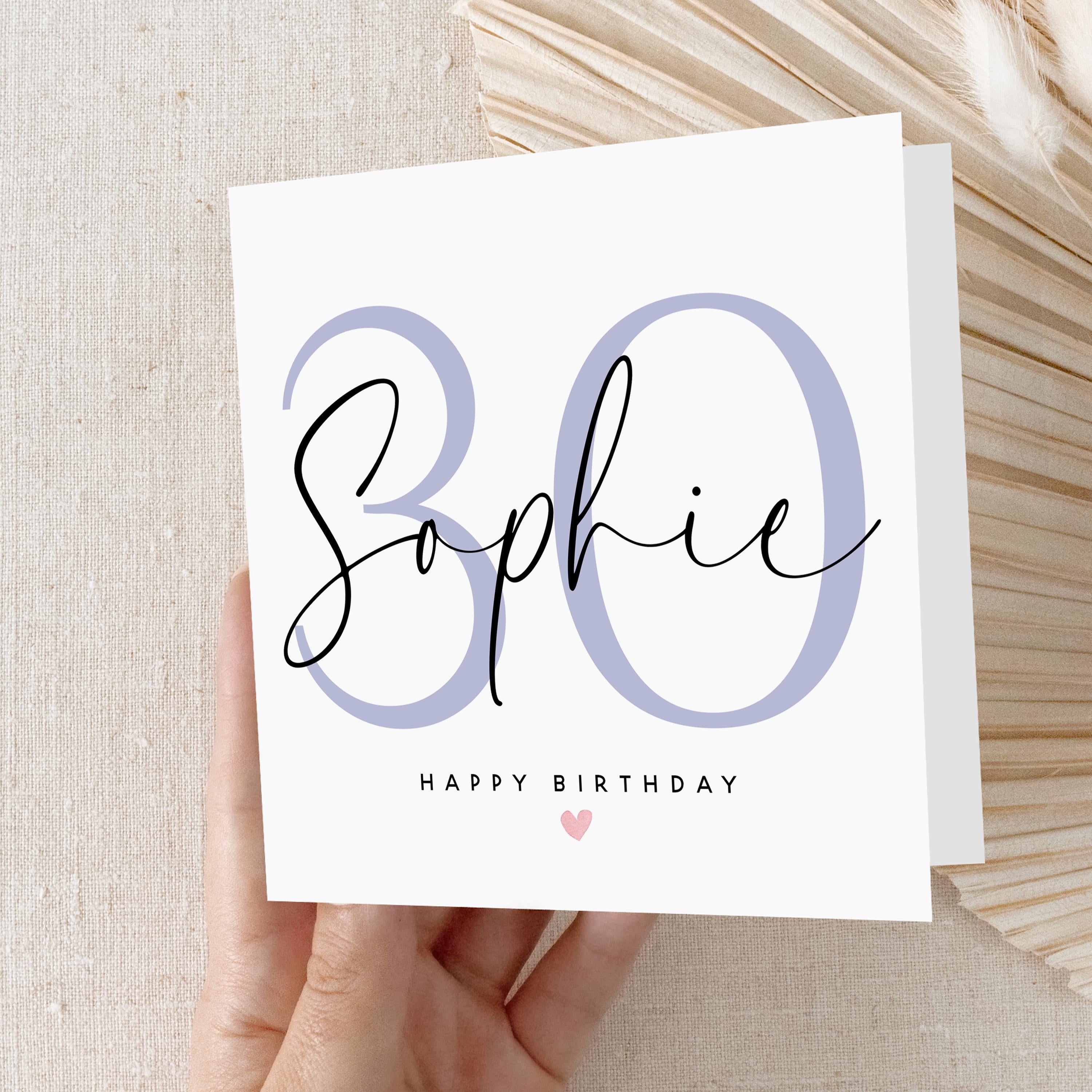 Personalised 30th Birthday Card, Special Milestone Card, Birthday Card For Wife,Sister,Daughter,Auntie,Purple Lilac 30,Thirty-Kraft Envelope