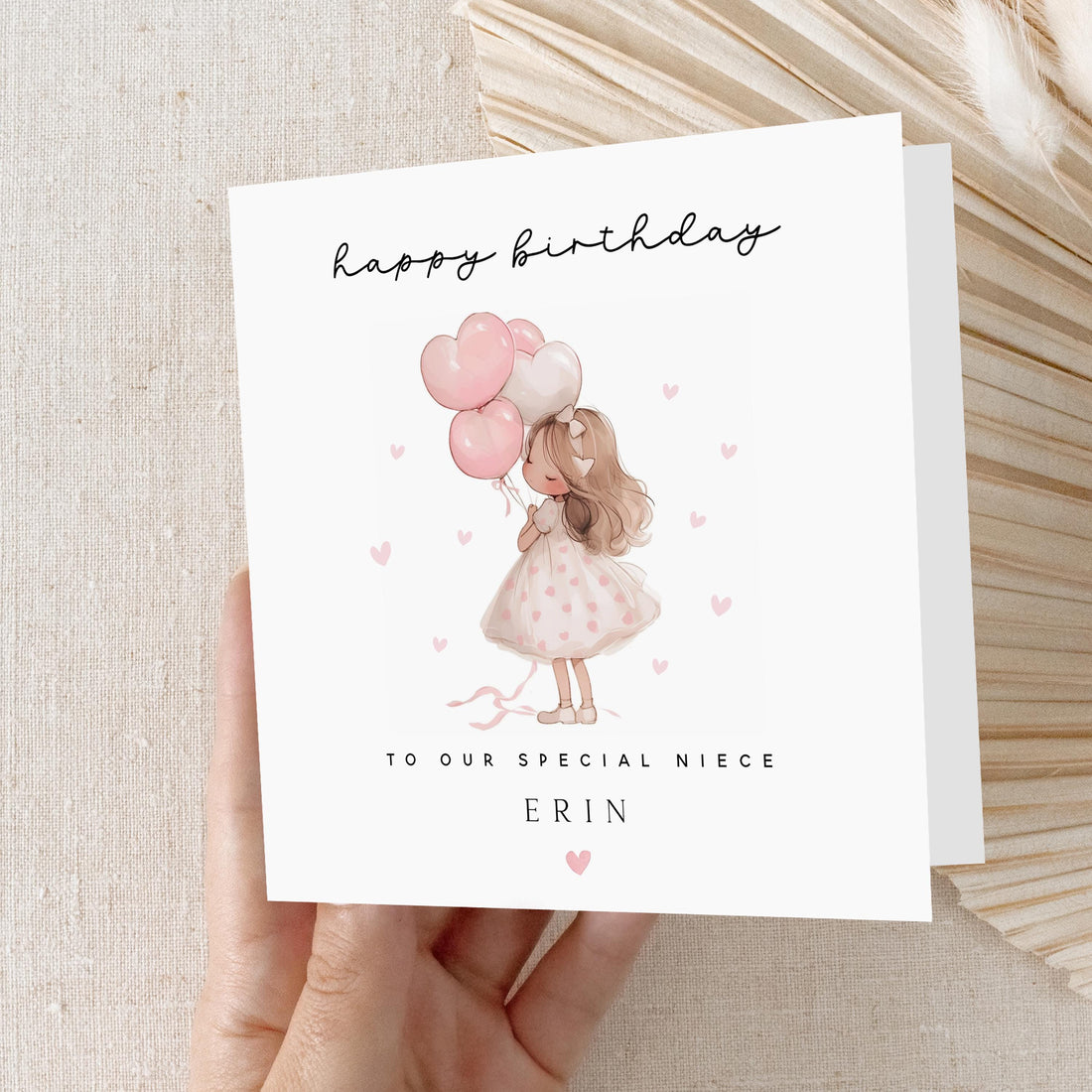 Personalised Niece Birthday Card, Girls Birthday Cards, Special Niece, Card For Niece, Niece Birthday Gift, Pink Balloons, Kraft Envelope