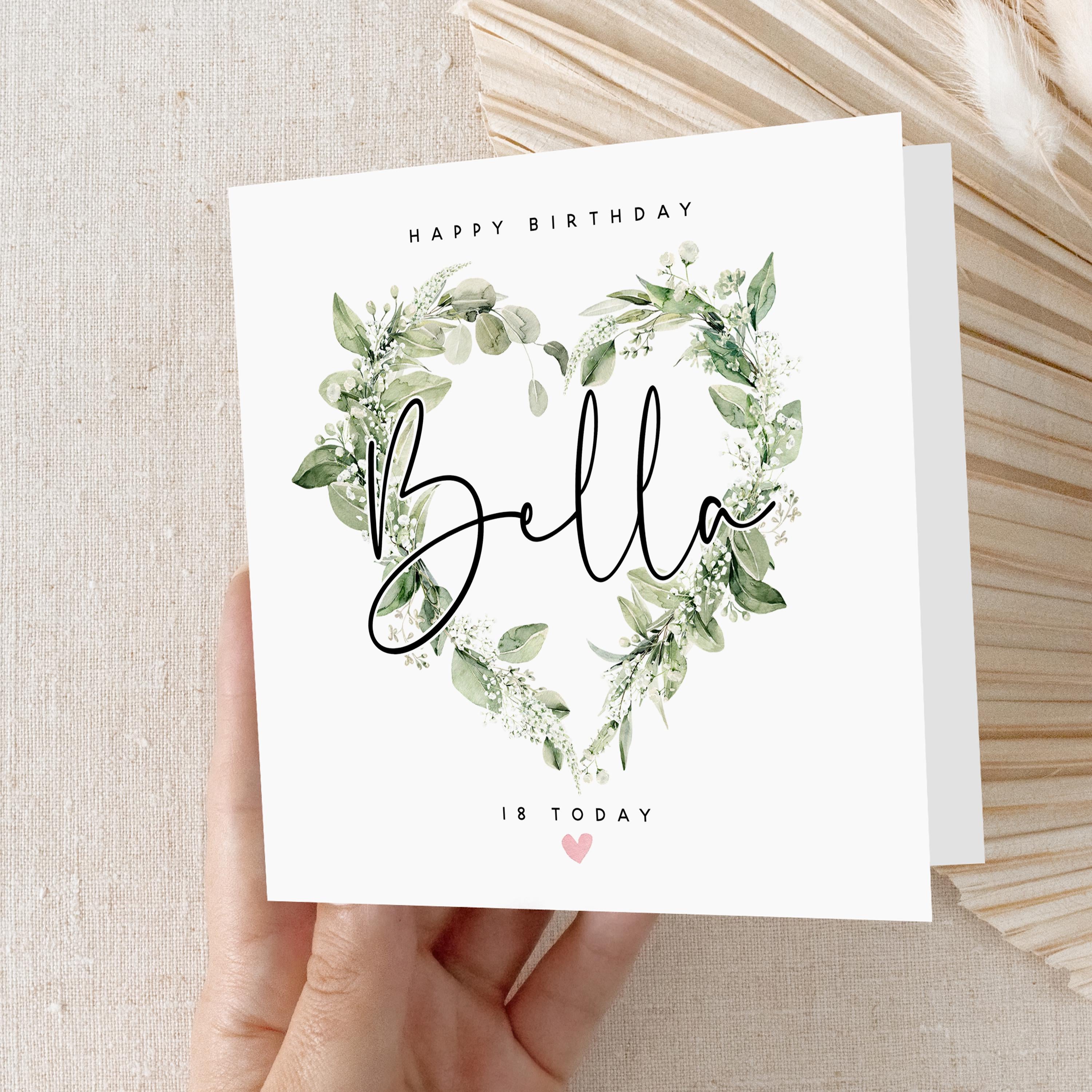 Personalised 18th Birthday Card, Special Milestone Birthday, Eighteenth,Daughter, Granddaughter, Sister,Niece,Botanical Wreath Birthday Card