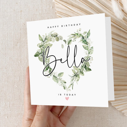 Personalised 18th Birthday Card, Special Milestone Birthday, Eighteenth,Daughter, Granddaughter, Sister,Niece,Botanical Wreath Birthday Card